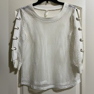 PerSeption Concept Women’s White See Through Eyelet Cutout Sleeves Top Blouse S
